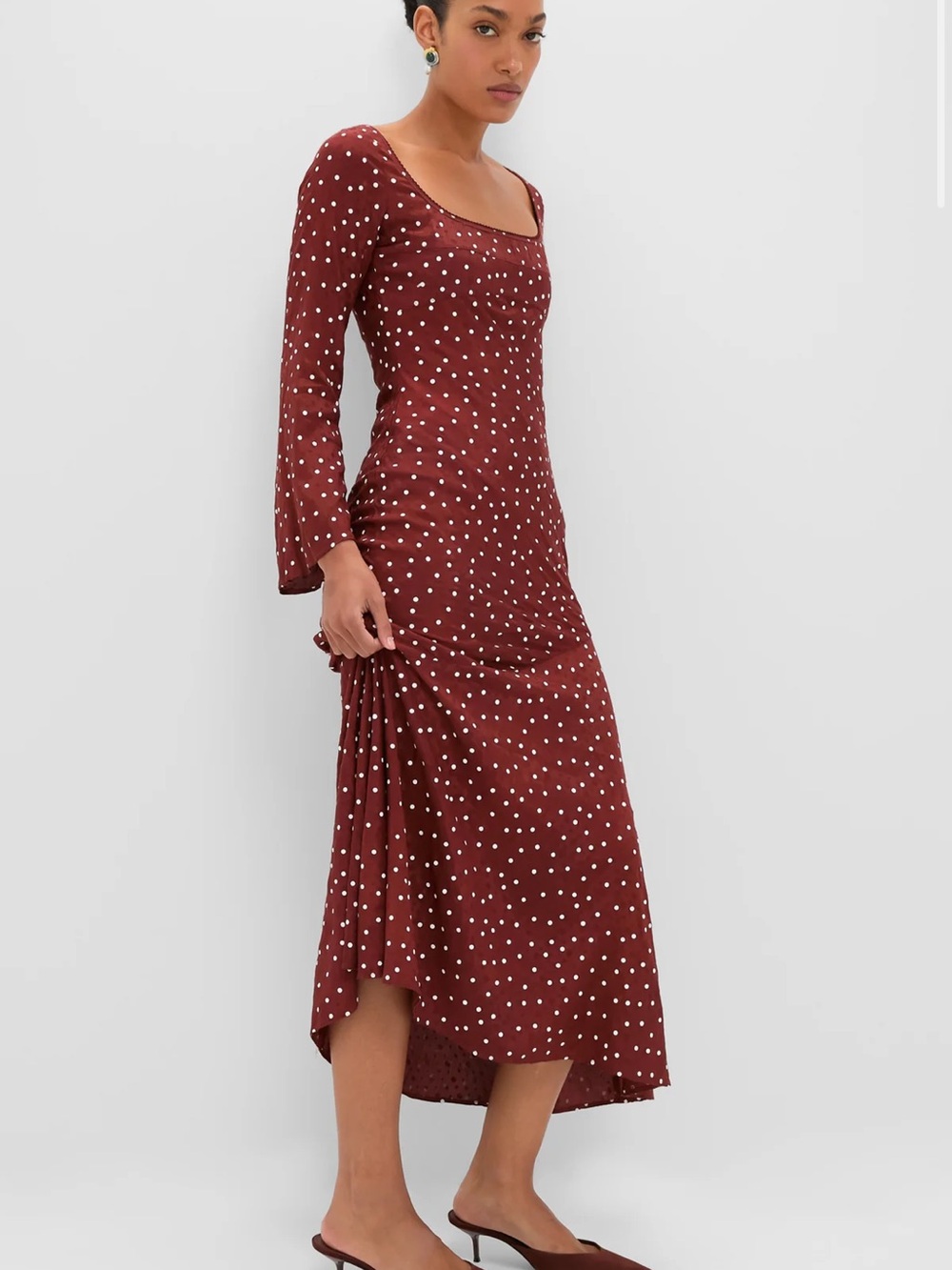 Tuckernuck Saylor Women's brown Polka Dot Long Sleeve Maxi Dress